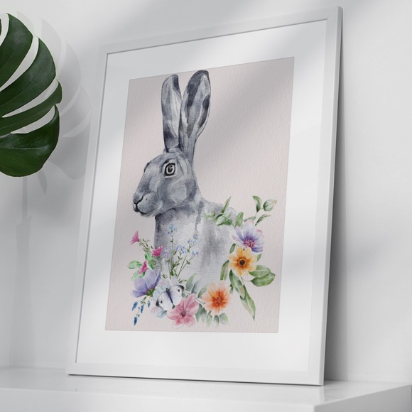 Wall Art Watercolor Bunny Print Poster Unframed - Picture 7 of 15